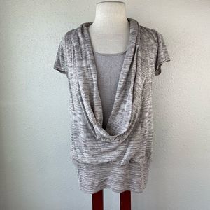 INC International Concepts Short Sleeve Cowl Neck Blouse Top Size L EUC